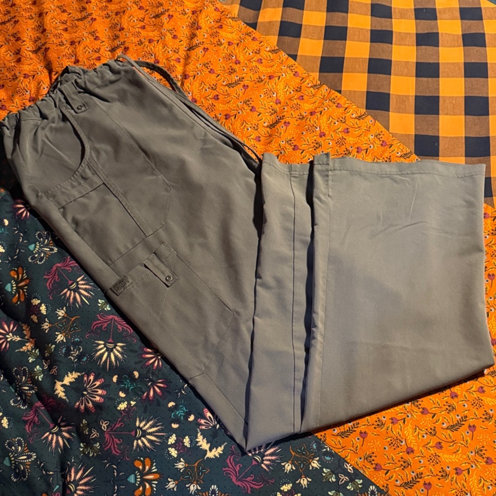 Dickies Women's Extreme Stretch Gray Cargo Scrub Pants Tall Length